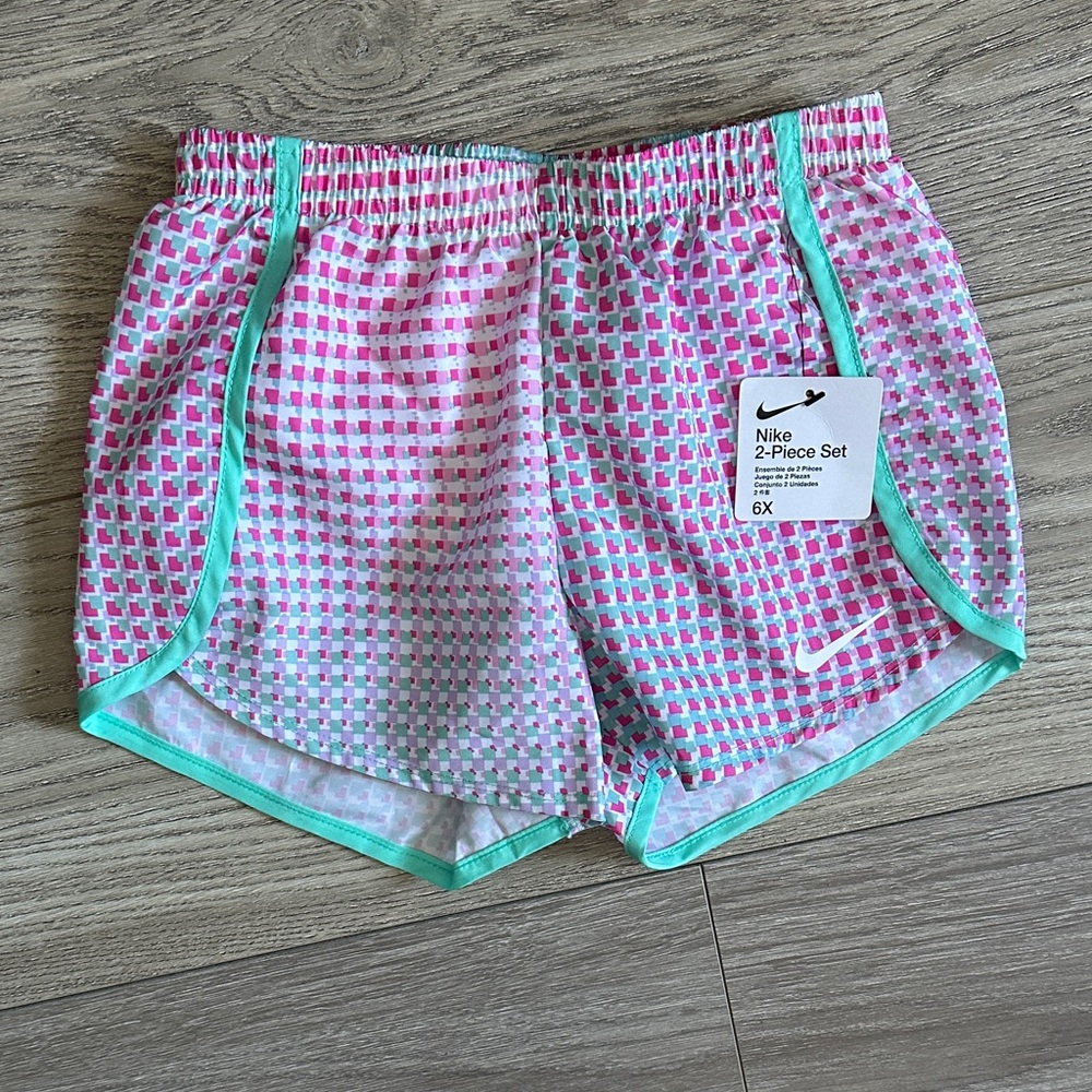 Nike Girls Dri-FIT Pink and Aqua Athletic Shorts